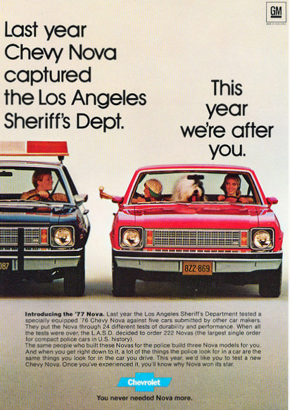 Image of 1977 Chevrolet Chevy Nova AD: Last Year Chevy Nova captured the LA Police Dept